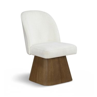 Marlowe Linen Textured Fabric Upholstered Swivel Dining Side Chair In Cream