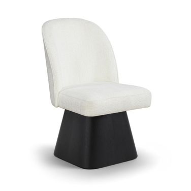 Marlowe Linen Textured Fabric Upholstered Swivel Dining Side Chair In Cream