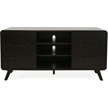 Marlowe 64 Inch Curved Media Console TV Stand with Tapered Legs and Storage Drawers In Dark Brown