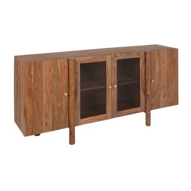 Marlowe Sheesham Wood Sideboard with Glass Doors In Walnut