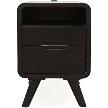Marlowe USB Charging Curved Chairside End Table with Storage Drawers In Dark Brown