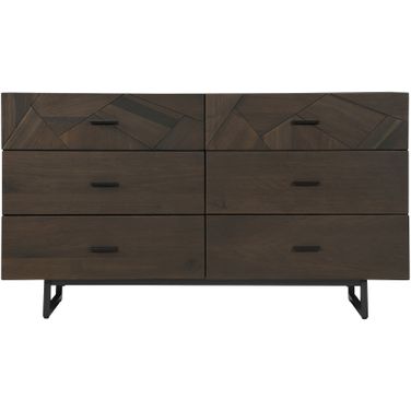 Marquis 6 Drawer Oak Wood Dresser with Black Metal Legs