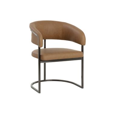 Marris Dining Armchair In Gunmetal and Milliken Cognac