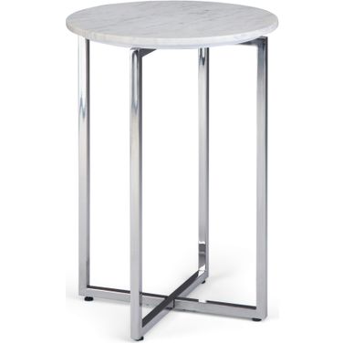 Marsden Side Table with Polished Stainless Steel Base In White and Silver