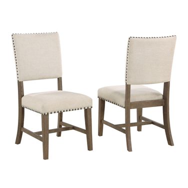 Martha Upholstered Dining Chairs Set of 2 In Beige Linen and Brown Oak Wood Frame