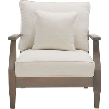 Martinique Wood Patio Armchair In Light Grey and Beige