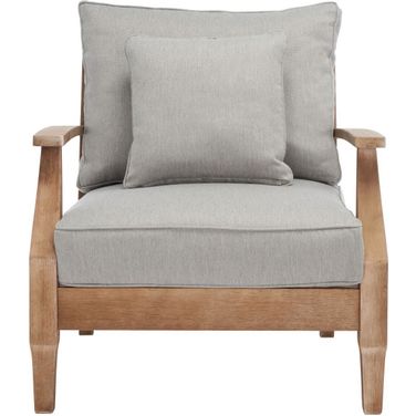 Martinique Wood Patio Armchair In Natural/Grey