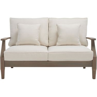 Martinique Wood Patio Loveseat In Light Grey and Beige