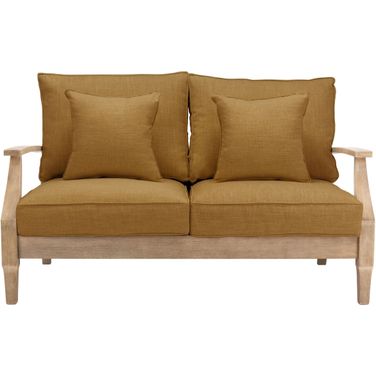 Martinique Wood Patio Loveseat In Natural and Brown