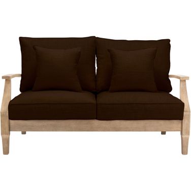 Martinique Wood Patio Loveseat In Natural and Dark Brown