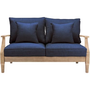 Martinique Wood Patio Loveseat In Natural and Navy
