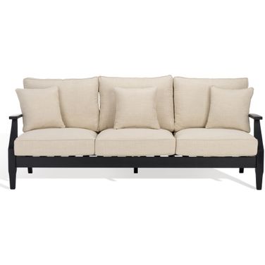Martinique Wood Patio Sofa In Black and White