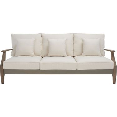 Martinique Wood Patio Sofa In Light Grey and Beige