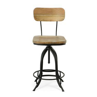 Mason Adjustable Barstool In Natural Seat and Black Base