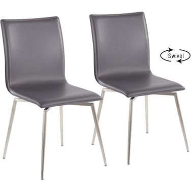 Mason Contemporary Upholstered Chair In Brushed Stainless Steel And Grey Faux Leather - Set Of 2