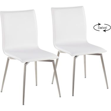 Mason Contemporary Upholstered Chair In Brushed Stainless Steel And White Faux Leather - Set Of 2