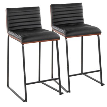 Mason Mara 26 Inch Fixed Height Counter Stool Set of 2 In Walnut and Black