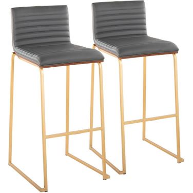 Mason Mara 30 Inch Fixed Height Barstool Set of 2 In Steel In Gray/Gold