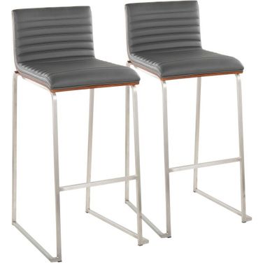 Mason Mara 30 Inch Fixed Height Barstool Set of 2 In Steel In Gray