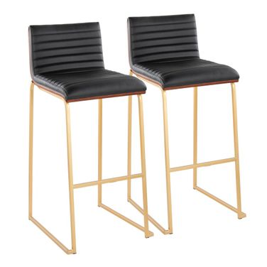 Mason Mara 30 Inch Fixed Height Barstool Set of 2 In Walnut and Black