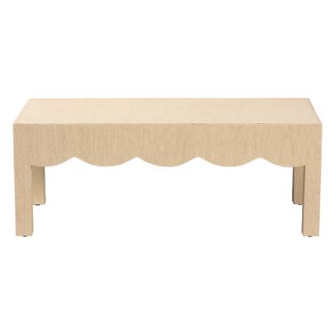 Mason Natural Grasscloth Coffee Table with Scalloped Apron In Beige