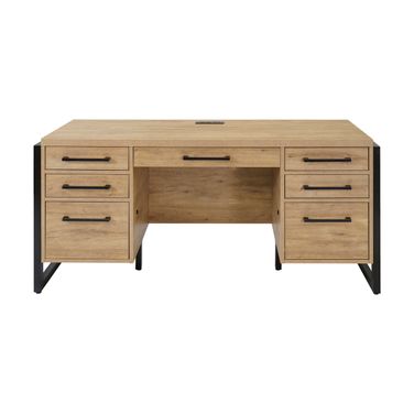 Mason Wood Laminate Double Pedestal Executive Desk In Light Brown