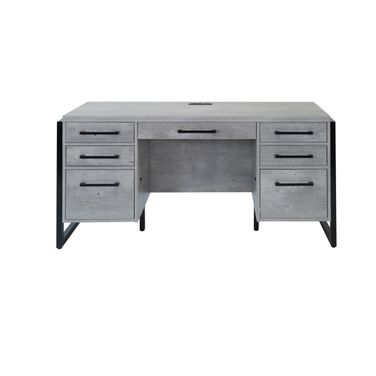 Mason Wood Laminate Office Desk Credenza with Drawers In Concrete Gray