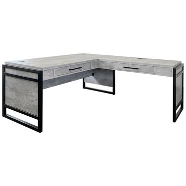 Mason Wood Laminate Open L-Desk and Return with Drawers In Concrete Gray