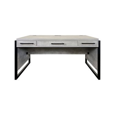 Mason Wood Laminate Writing Desk with Drawers In Concrete Gray