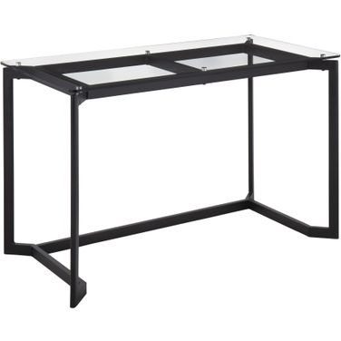 Masters Modern Office Desk In Black Steel With Clear Glass Top
