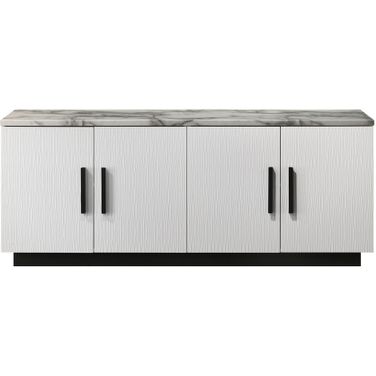 Matilda 63 Inch Cabinet Console Table with Faux Marble Top In White