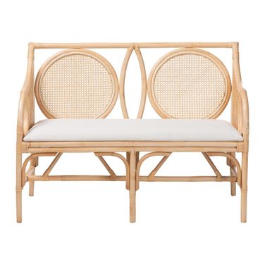 Matt Natural Rattan Loveseat with Cane Backrest In White