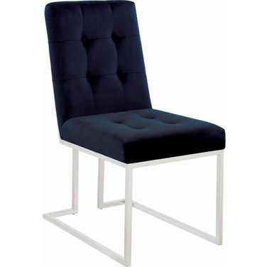Cisco Upholstered Dining Chairs Ink Blue and Chrome Set of 2