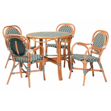 Mattie Rattan 5 Piece Bistro Dining Set In Natural Brown And Green