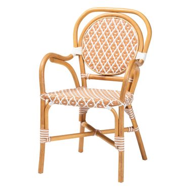 Mattie Rattan Bistro Armchair In Natural Brown And Beige