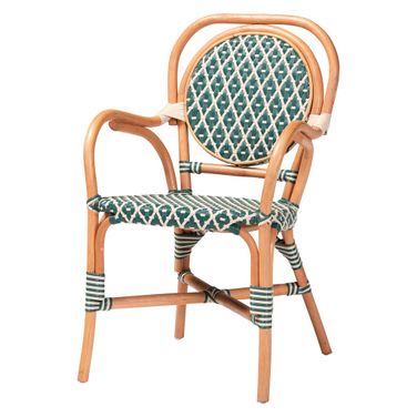 Mattie Rattan Bistro Armchair In Natural Brown And Green