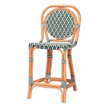 Mattie Rattan Bistro Counter Stool In Natural Brown And Green