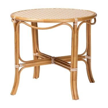 Mattie Rattan Round Bistro Dining Table In Natural Brown And Beige