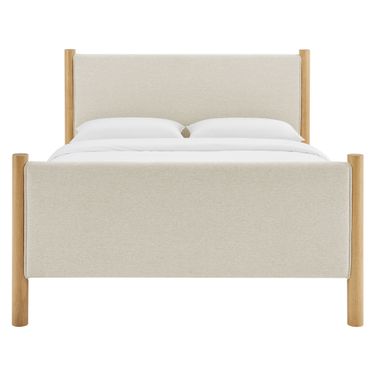 Maven Full Size Fabric Upholstered Platform Bed In Ivory and Oak