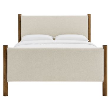 Maven Full Size Fabric Upholstered Platform Bed In Ivory and Walnut