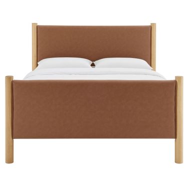 Maven Full Size Vegan Leather Upholstered Platform Bed In Tan and Oak