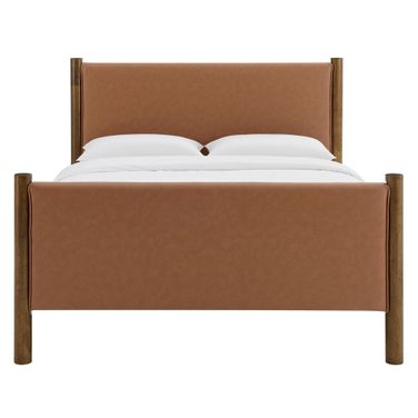 Maven Full Size Vegan Leather Upholstered Platform Bed In Tan and Walnut