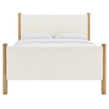 Maven King Boucle Upholstered Platform Bed In Feather and Oak