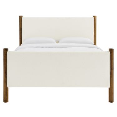 Maven King Boucle Upholstered Platform Bed In Feather and Walnut