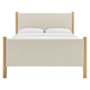 Maven King Fabric Upholstered Platform Bed In Ivory and Oak