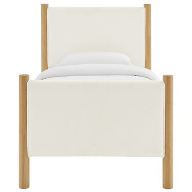 Maven Twin Size Boucle Upholstered Platform Bed In Feather and Oak