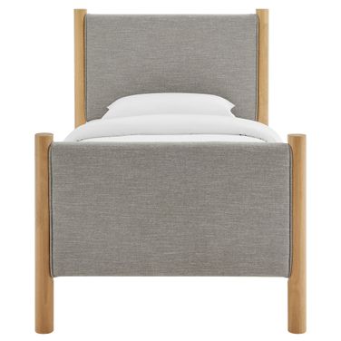 Maven Twin Size Fabric Upholstered Platform Bed In Wheat and Oak