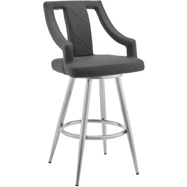 Maxen 26 Inch Gray Faux Leather and Brushed Stainless Steel Swivel Bar Stool