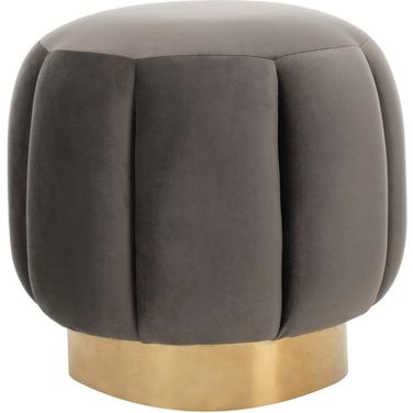 Maxine Channel Velvet Tufted Ottoman In Grey and Gold