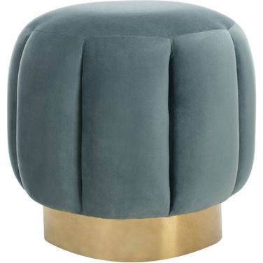 Maxine Channel Tufted Ottoman In Seafoam and Gold
